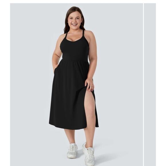 Halara Everyday Plus Size Midi Chill Dress-La Land Dress Plus Size 3X Black Slit - Picture 1 of 9